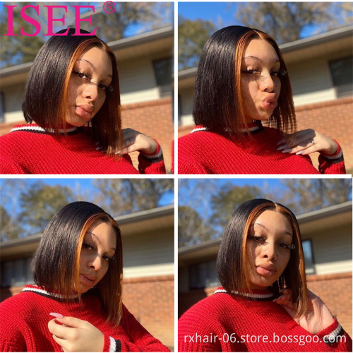 2021 Hot Sale Highlight Short Bob Lace Front Human Hair Wigs,Remy Pre Plucke Highlight Wig With Baby Hair